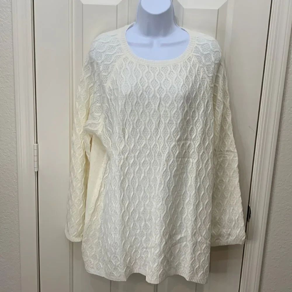 Verve Ami NEW Woman’s Sz 1X Ivory Scoop Neck Long Sleeve Zip Back Light Sweater